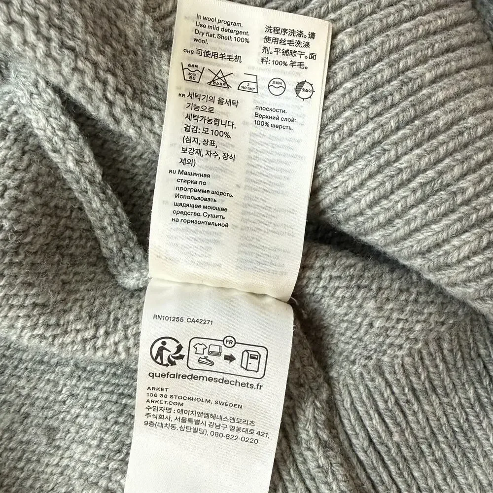 Arket Wool Quarter Zip Oversized Pullover Polo Sweater Large Gray Minimalist